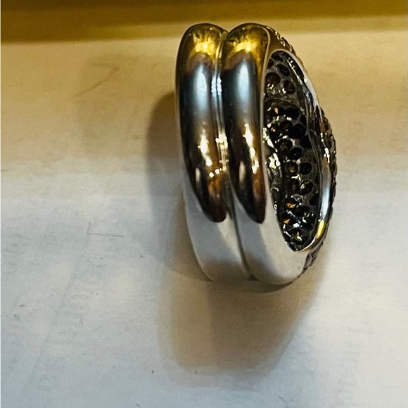 Rhodium plated black and clear pave set cubic zirconia Art deco style ring sz.7 - Picture 5 of 8